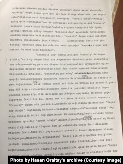 Cовет әскері кірген Ауғанстандағы соғыс туралы Азаттық радиосы эфирінен 1987 жылғы 18-19 қарашада берілген хабардың жазбасы. Хасен Оралтайдың жеке қорынан.