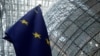 Belgium - The European Union flag inside the atrium during an EU summit at the European Council building in Brussels, Monday, June 17, 2024.