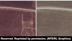 Сравнение спутниковых снимков вероятного места массового захоронения в поселке Мангуш, 23 марта 2022 и 29 марта 2022 года