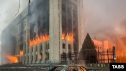 Қаңтар кезінде өртенген Алматы қаласы әкімдігінің ғимараты.